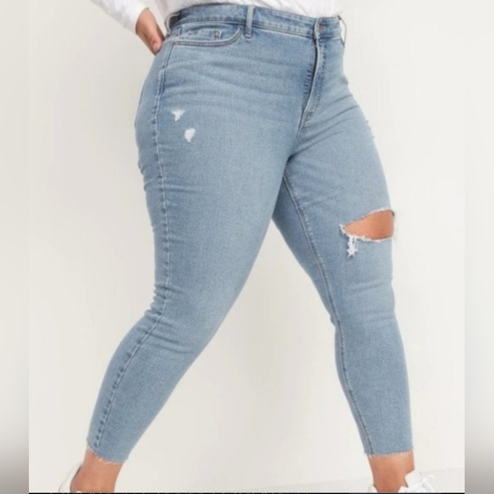 Old Navy Rockstar Super Skinny Distressed Blue Jeans Size 22 Plus Raw Hem EUC